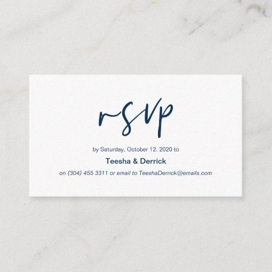 Modern Navy Blue casual elegance font Wedding RSVP Informatiekaartje (Voorkant)