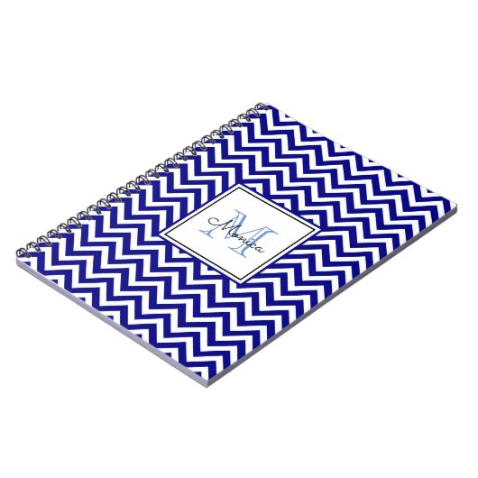 Modern Navy Blue Chevron Pattern met monogram Notitieboek (Linkerzijde)