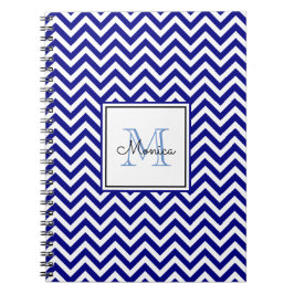 Modern Navy Blue Chevron Pattern met monogram Notitieboek