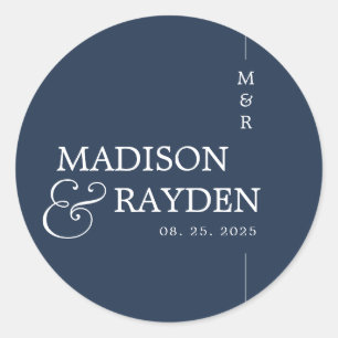 Modern Navy Blue Chic Monogram Bruiloft Dank u Ronde Sticker