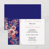 Modern Navy Blue Coral Floral Bouquet Wedding Encl Informatiekaartje (Voorkant / Achterkant)