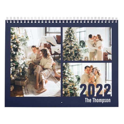 Modern Navy Blue Creëer je eigen foto Kalender (Hoes)