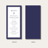 Modern Navy Blue Cross Boy Baptism Menu