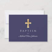 Modern Navy Blue Cross Boy Baptisme RSVP Kaartje (Achterkant)