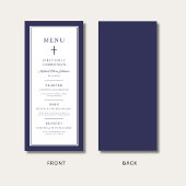 Modern Navy Blue Cross Boy First Communion Menu