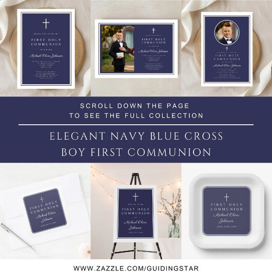 Modern Navy Blue Cross Boy First Holy Communion