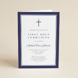 Modern Navy Blue Cross Boy First Holy Communion
