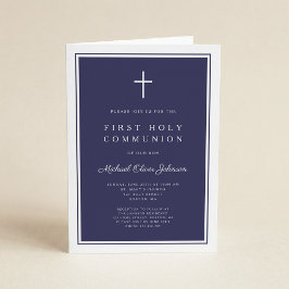 Modern Navy Blue Cross Boy First Holy Communion