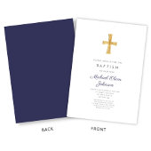Modern Navy Blue Cross Religious Boy Baptisme Kaart