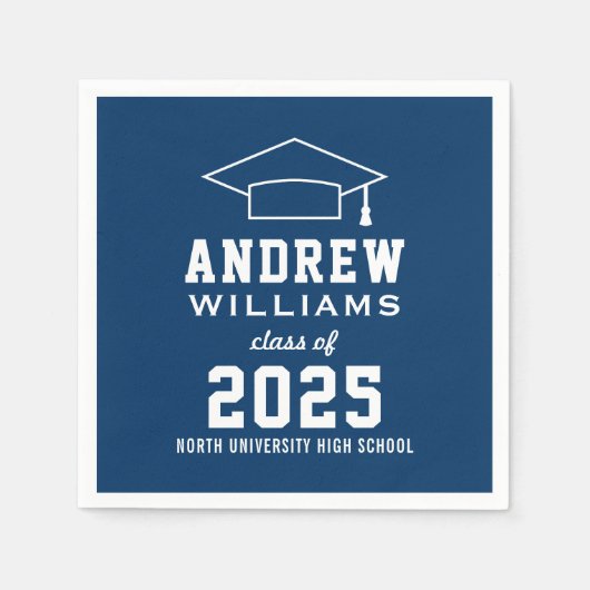 Modern Navy Blue Custom 2025 Graduation Party Servetten (Voorkant)