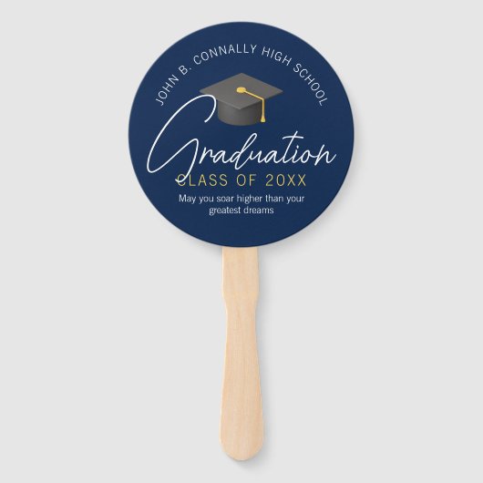 Modern Navy Blue Custom Graduation Party Handwaaier (Achterkant)
