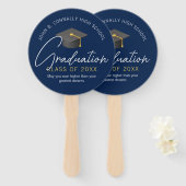 Modern Navy Blue Custom Graduation Party Handwaaier (Voorkant en achterkant)
