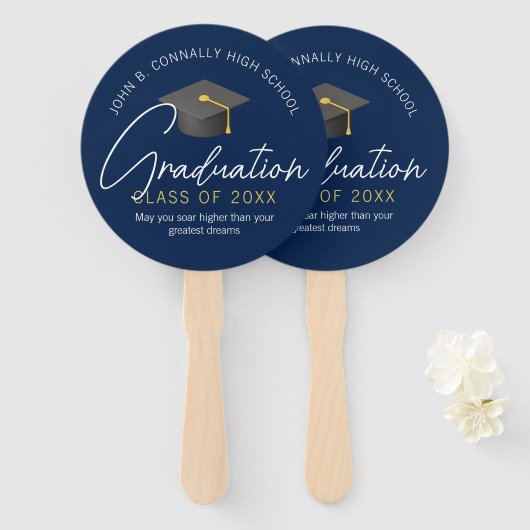 Modern Navy Blue Custom Graduation Party Handwaaier (Voorkant en achterkant)