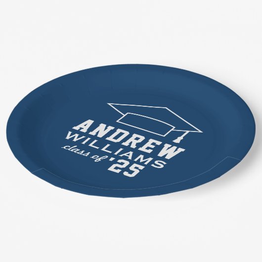 Modern Navy Blue Custom Graduation Party Papieren Bordje (Gekanteld)