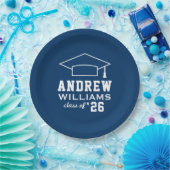 Modern Navy Blue Custom Graduation Party Papieren Bordje (Feest)