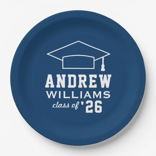 Modern Navy Blue Custom Graduation Party Papieren Bordje (Voorkant)