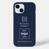 Modern Navy Blue Custom Logo Business Case-Mate iPhone Case (Achterkant)