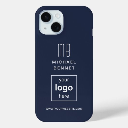 Modern Navy Blue Custom Logo Business Case-Mate iPhone Case (Achterkant)