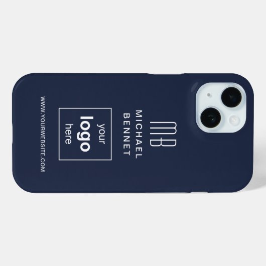 Modern Navy Blue Custom Logo Business Case-Mate iPhone Case (Achterkant (horizontaal))