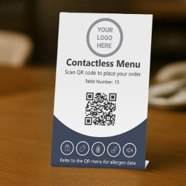 Modern Navy Blue Custom Logo Contactloos Menu OCR Reclamebord Met Voetstuk