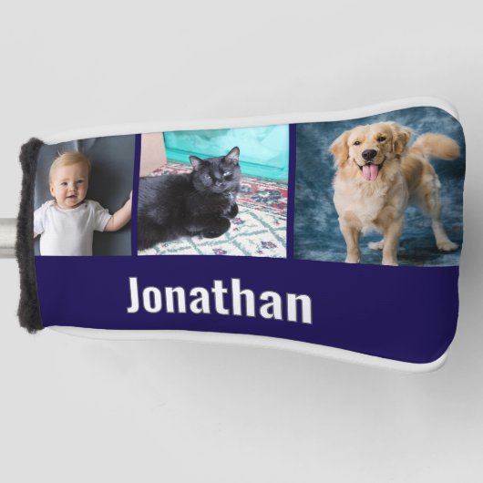 Modern Navy Blue Custom Photo Template and Name Golfheadcover (Voorkant)