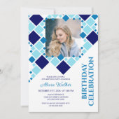 Modern Navy Blue Digitaal Lijst Foto Verjaardag Kaart (Voorkant)