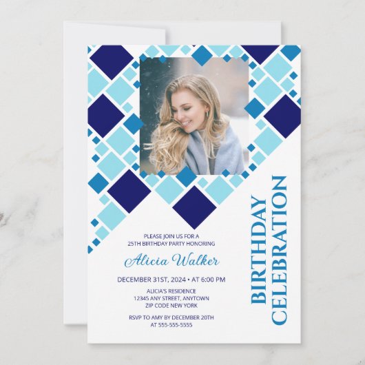 Modern Navy Blue Digitaal Lijst Foto Verjaardag Kaart (Voorkant)