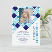 Modern Navy Blue Digitaal Lijst Foto Verjaardag Kaart (Staand voorkant)