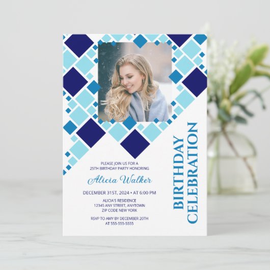 Modern Navy Blue Digitaal Lijst Foto Verjaardag Kaart (Staand voorkant)