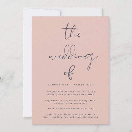 Modern Navy Blue Dusty Roos Wedding Kaart (Voorkant)