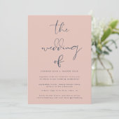 Modern Navy Blue Dusty Roos Wedding Kaart (Staand voorkant)