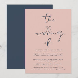 Modern Navy Blue Dusty Roos Wedding Kaart