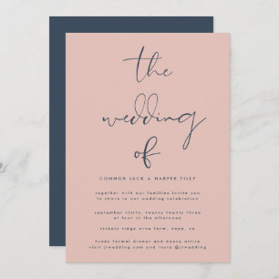 Modern Navy Blue Dusty Roos Wedding Kaart