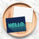 Modern Navy Blue en Aqua Blauwgroen Hallo Briefkaart<br><div class="desc">Hallo Stuur een e-mail naar familie en vrienden met deze kleurrijke marineblauwe kaart met een modern abstract ontwerp van een aqua en een blauwgroen Hallo tint. *Het Zazzle-watermerk dat in het zoomvoorbeeld wordt weergegeven,  wordt NIET weergegeven op het uiteindelijke afgedrukte product. © Rozenhout en Citrus</div>
