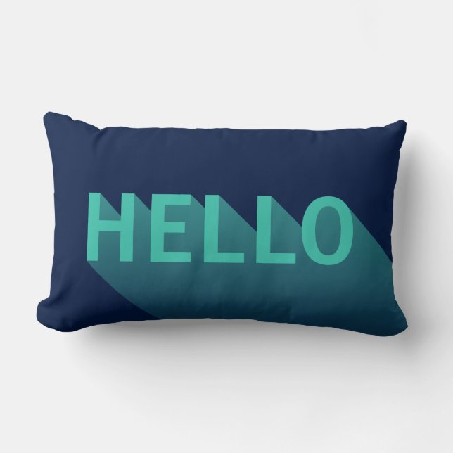 Modern Navy Blue en Aqua Blauwgroen Hallo Typograf Kussen (Voorkant)