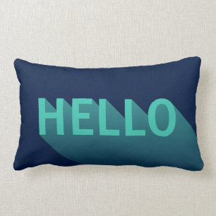 Modern Navy Blue en Aqua Blauwgroen Hallo Typograf Kussen