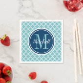 Modern Navy Blue en Aqua Quatrefoil Monogram Servet (Insitu)