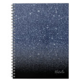 Modern Navy Blue en Black Ombre Glitter met naam Notitieboek (Voorkant)