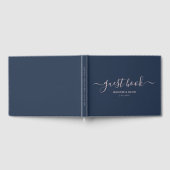 Modern Navy Blue en Blush Script Wedding Gastenboek (Volledig)