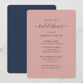 Modern Navy Blue en Blush Vrijgezellenfeest Kaart (Voorkant / Achterkant)