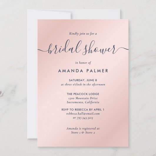 Modern Navy Blue en Blush Vrijgezellenfeest Kaart (Voorkant)