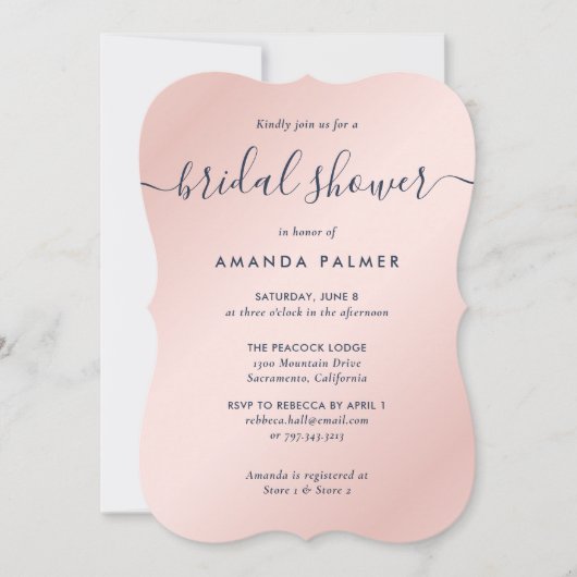 Modern Navy Blue en Blush Vrijgezellenfeest Kaart (Voorkant)