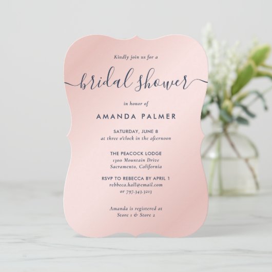 Modern Navy Blue en Blush Vrijgezellenfeest Kaart (Staand voorkant)