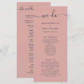 Modern Navy Blue en Blush We wedden Programmakaart (Voorkant / Achterkant)