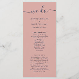 Modern Navy Blue en Blush We wedden Programmakaart