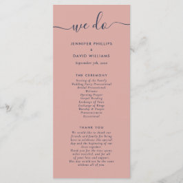 Modern Navy Blue en Blush We wedden Programmakaart