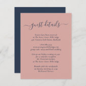 Modern Navy Blue en Blush Wedding Informatiekaartje (Voorkant / Achterkant)