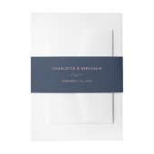 Modern Navy Blue en Blush Wedding Invitation Uitnodigingen Wikkel (Voorkant Voorbeeld)