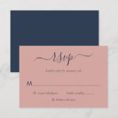 Modern Navy Blue en Blush Wedding RSVP-kaarten RSVP Kaartje (Voorkant / Achterkant)