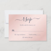 Modern Navy Blue en Blush Wedding RSVP Kaartje (Voorkant)